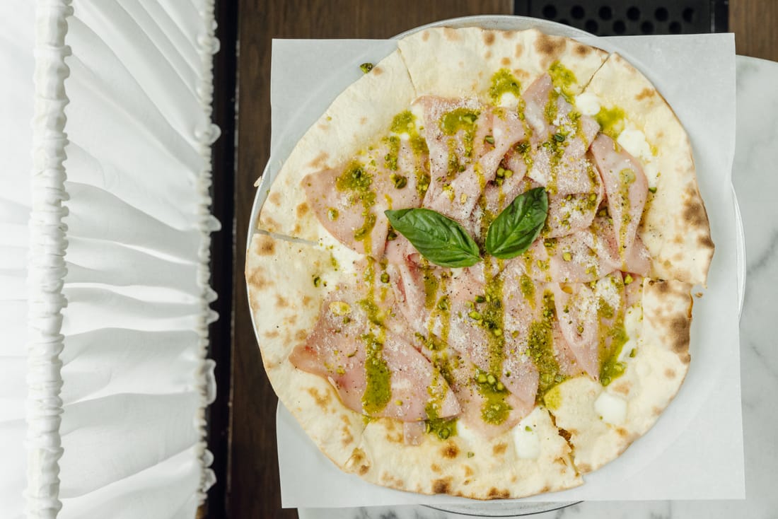 Pizza Mortadella and Pistachios