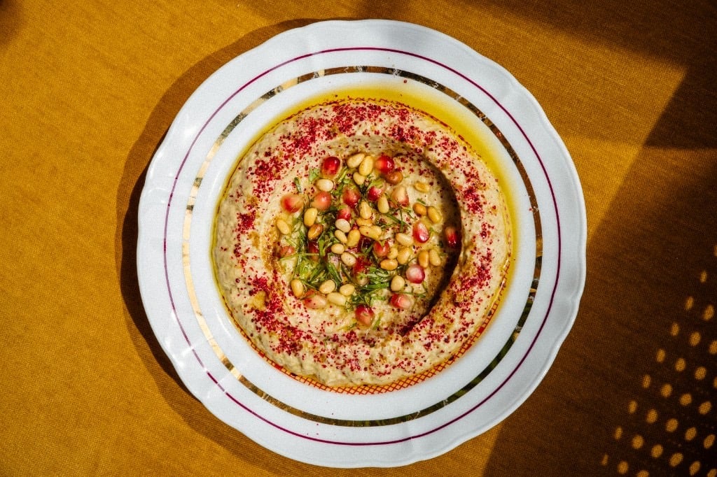 Baba ghanoush, mashed eggplant with herbs and olive oil